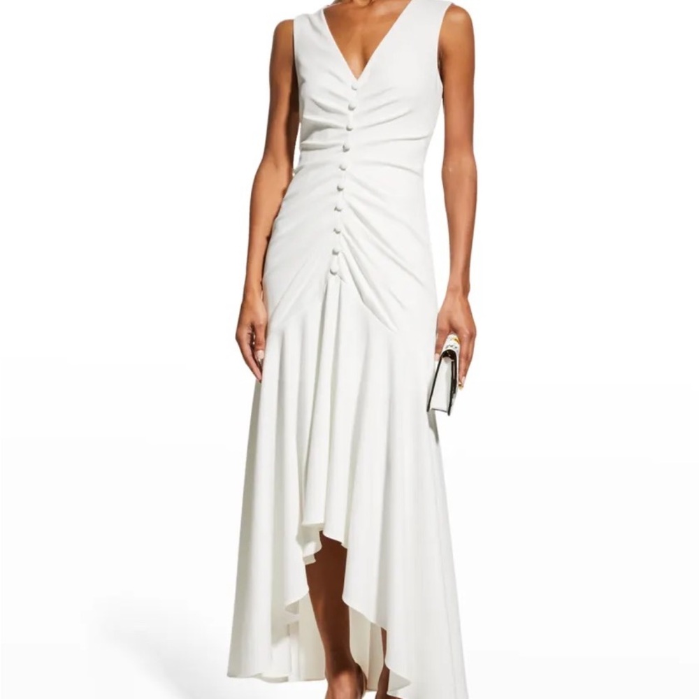 Shirred High-Low Button-Front Gown - size 10